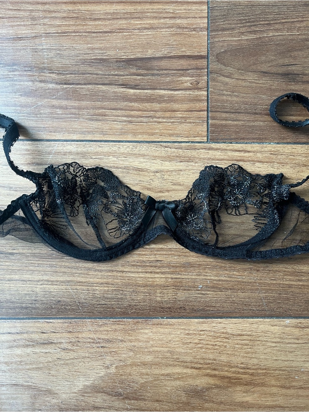 Agent Provocateur Black Sheer Lace Demi Bra with Bow